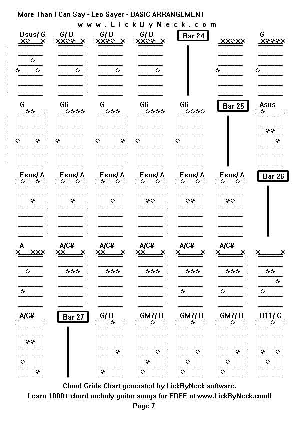 Chord Grids Chart of chord melody fingerstyle guitar song-More Than I Can Say - Leo Sayer - BASIC ARRANGEMENT,generated by LickByNeck software.